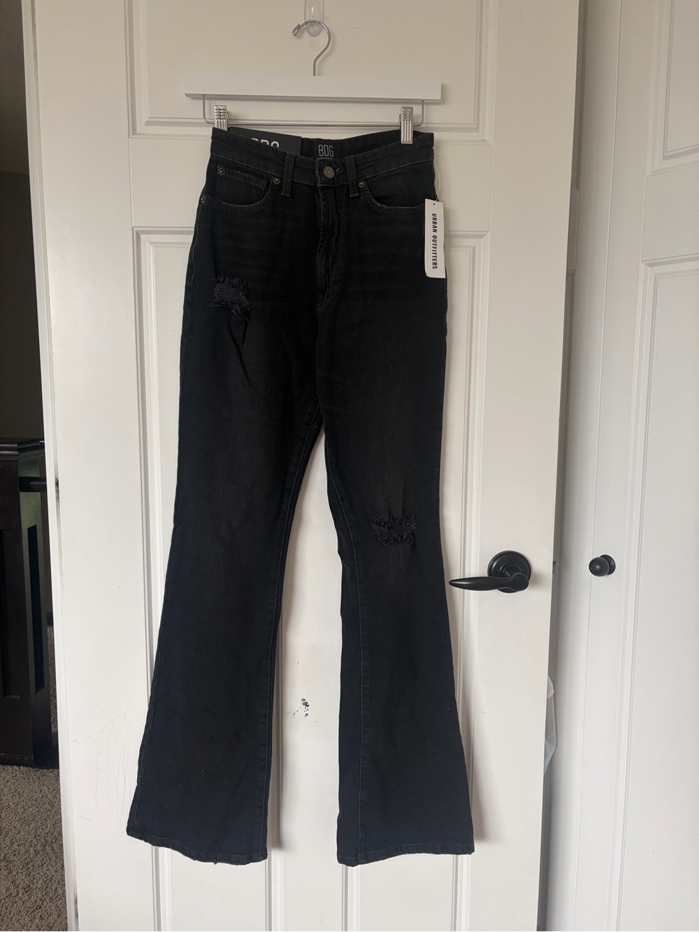 Urban Outfitters Black High-Rise Flare Jeans with Distressed Knees